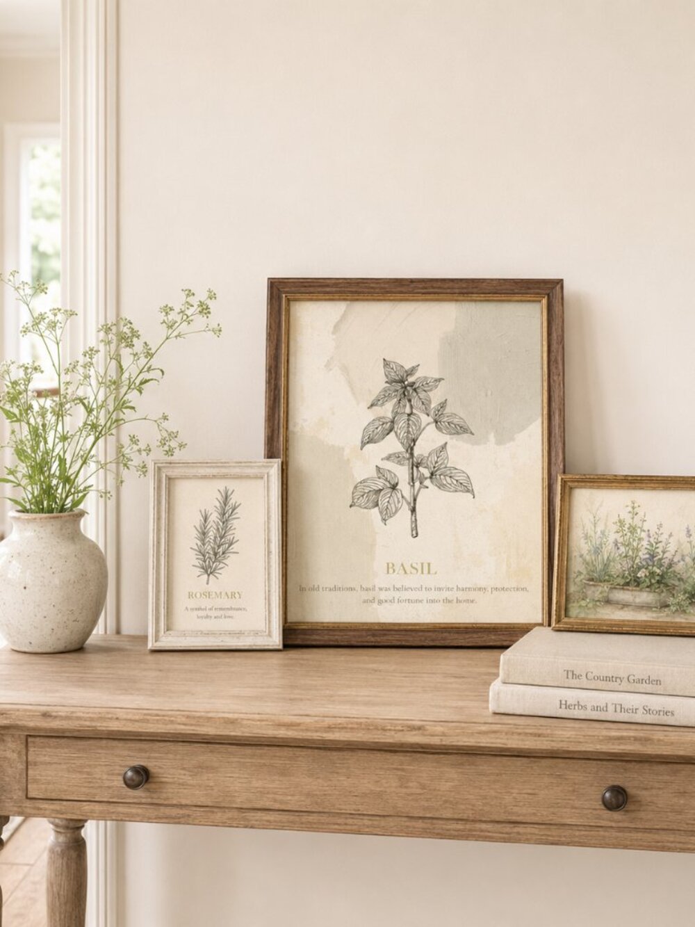 NEW Basil of the Hearth – Botanical Herb Study, Apothecary Wall Art 8x10